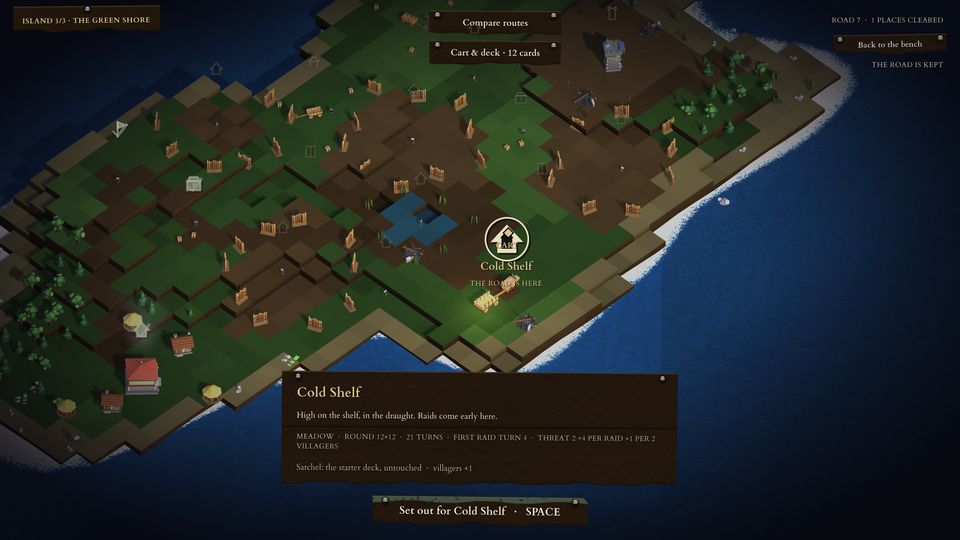 The island from above: coastline, villages, towers, tracks, and the ox cart